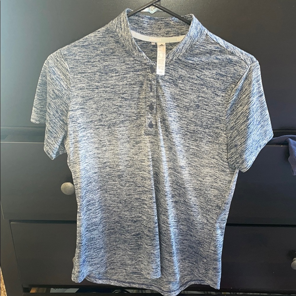Adidas Women’s Blue Heathered Short Sleeve Polo Shirt Medium